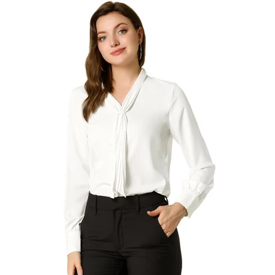 Allegra K Women's Long Sleeve Pleated Tie Neck Office Blouses - Image 2