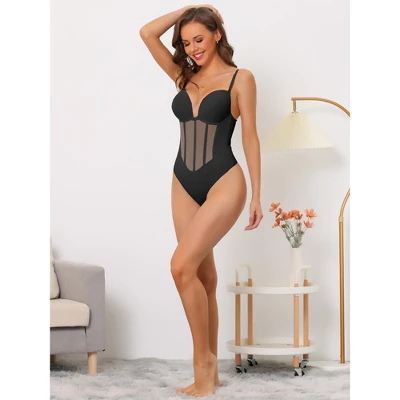 Allegra K Women's Mesh Panel Tummy Control Sculpting Leotard With Adjustable Straps - Image 4