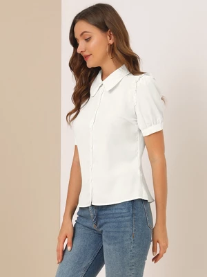 Allegra K Women's Peter Pan Collar Short Sleeve Button Front Work Shirt - Image 4