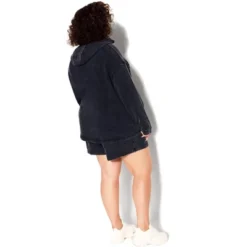 Women's Plus Size Lila Crop Graphic Hoodie - Black | SOCIETIE+