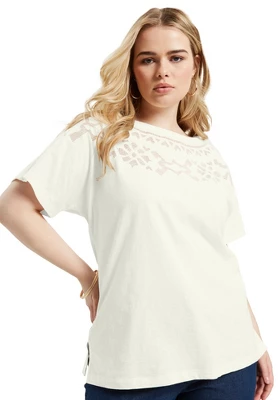 June + Vie By Roaman's Women’s Plus Size Openwork Boatneck Shirt - Image 3