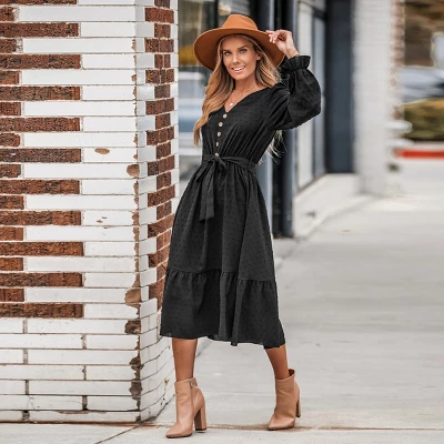 Women's Clip Dot Belted A-Line Midi Dress - Cupshe - Image 5