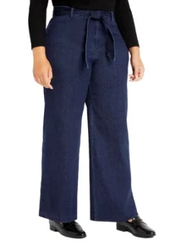 ELOQUII Women’s Plus Size Petite Classic Fit Belted High Rise Wide Leg Jean