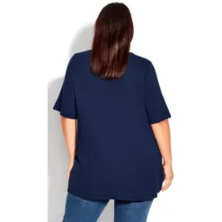 Women's Plus Size Knit Pleated Top - Navy | AVENUE