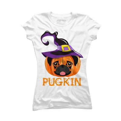 Junior's Design By Humans Pugkin Pumpin Halloween By Trantanphat95 T-Shirt - Image 4