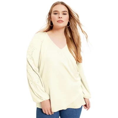 June + Vie By Roaman's Women’s Plus Size Embroidered V-Neck Wrap Blouse - Image 4