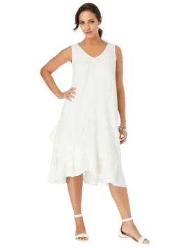 Jessica London Women’s Plus Size Linen Flounce Dress
