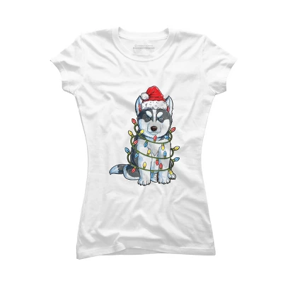 Junior's Design By Humans Siberian Husky Santa Christmas Tree Lights Xmas Gifts Boys T-Shi By NekoShop T-Shirt - Image 4