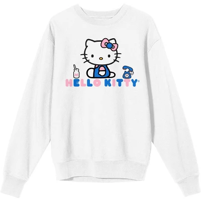SANRIO Hello Kitty Phone Graphic Crew Neck Long Sleeve White Fleece Women's Tee - Image 6
