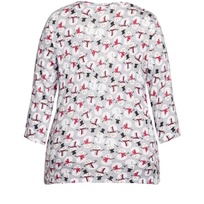 Women's Plus Size Snowman Hacci V Neck Sleep Top - Gray | AVENUE - Image 5