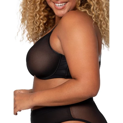 Curvy Couture Womens Sheer Mesh Full Coverage Unlined Underwire Bra - Image 7