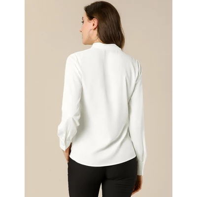 Allegra K Women's Long Sleeve Pleated Tie Neck Office Blouses - Image 4