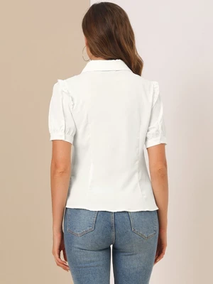 Allegra K Women's Peter Pan Collar Short Sleeve Button Front Work Shirt - Image 2