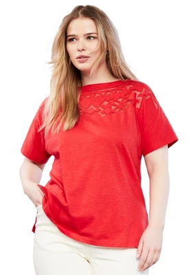 June + Vie By Roaman's Women’s Plus Size Openwork Boatneck Shirt