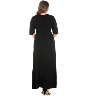 24seven Comfort Apparel Womens Plus Size Elbow Length Sleeve Maxi Dress - Image 2