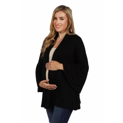 24seven Comfort Apparel Bell Sleeve Flared Open Front Maternity Cardigan