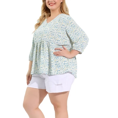 Agnes Orinda Women's Plus Size Babydoll 3/4 Sleeve Floral Flowy Blouse - Image 11