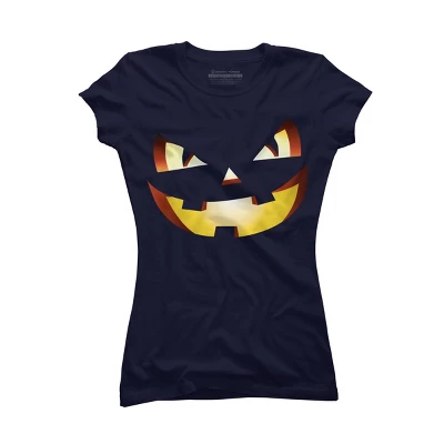 Junior's Design By Humans Halloween Pumpkin Evil Smiley Face By Artdim T-Shirt - Image 3