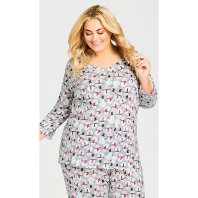 Women's Plus Size Snowman Hacci V Neck Sleep Top - Gray | AVENUE - Image 6