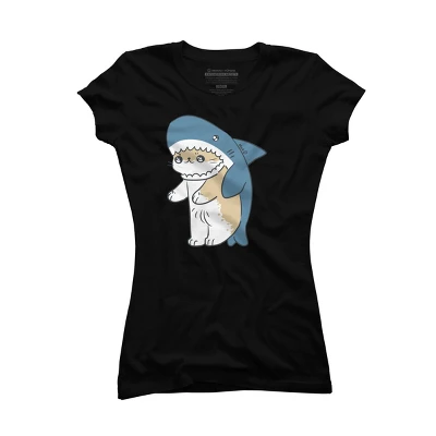 Junior's Design By Humans Cat Shark By Mob0 T-Shirt - Image 3