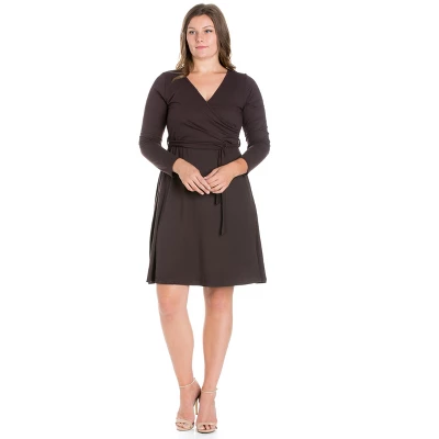 24seven Comfort Apparel Womens Plus Size Chic V-Neck Long Sleeve Belted Dress - Image 5