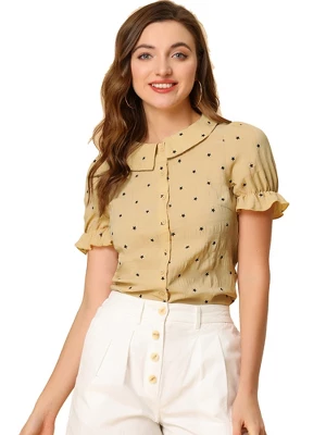 Allegra K Women's Peter Pan Collar Top Textured Ruffle Button Down Shirt - Image 8