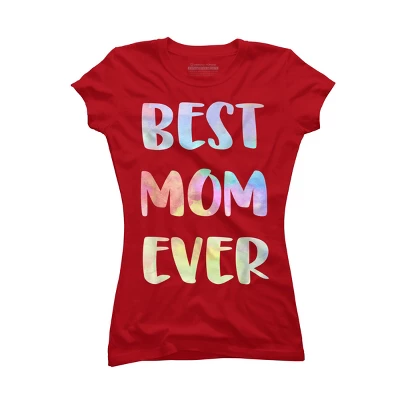 Junior's Design By Humans Best Mom Ever Rainbow Bubble Text By MiuMiuShop T-Shirt - Image 5