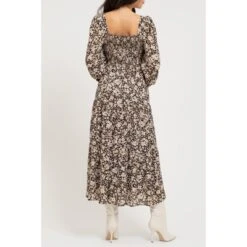 August Sky Women's Floral Long Sleeve Smocked Midi Dress