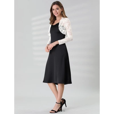 Allegra K Women's Crop Scalloped Hem Floral Lace Sheer Long Sleeve Shrugs - Image 3