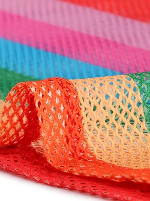 Allegra K Women's Rainbow Blouse Short Sleeve Mesh Sheer Stripe T-Shirt - Image 3