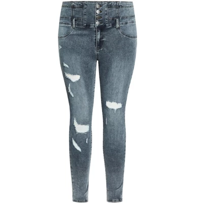 Women's Plus Size Asha Rip Corset Jean - Blue Gray | CITY CHIC - Image 4