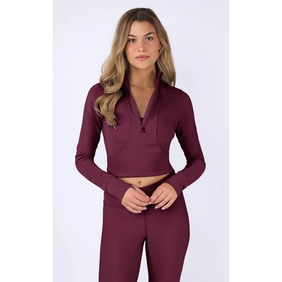 90 Degree By Reflex Interlink Ribbed Half Zip Long Sleeve Crop Top - Image 17