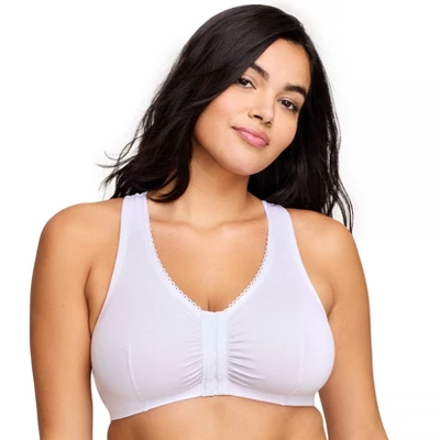 Glamorise Womens Front-Closure Cotton T-Back Comfort Wirefree Bra 1908 White - Image 5