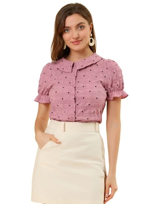 Allegra K Women's Peter Pan Collar Top Textured Ruffle Button Down Shirt - Image 6