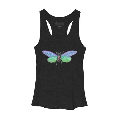 Women's Design By Humans Botanical Watercolor Cicada By MisoKnotty Racerback Tank Top - Image 2