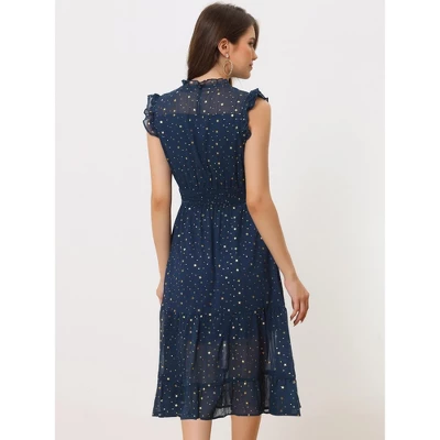 Allegra K Women's Sleeveless Smocked Waist Gilding Metallic Stars Chiffon Party Dress - Image 2