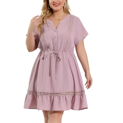 Agnes Orinda Women's Plus Size Elegant Short Sleeve Tie Waist Ruffle Hem At Kness Dresses - Image 6