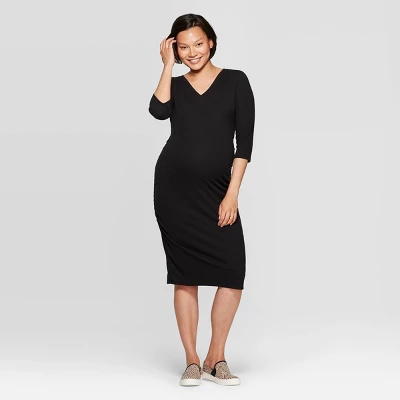 3/4 Sleeve Ribbed T-Shirt Midi Maternity Dress - Isabel Maternity By Ingrid & Isabel™ - Image 2