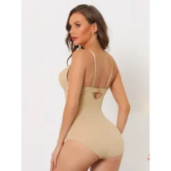 Allegra K Women's U Plunge Tummy Control Adjustable Straps Built-in Bra Full Leotard Jumpsuit Top