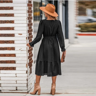 Women's Clip Dot Belted A-Line Midi Dress - Cupshe - Image 2