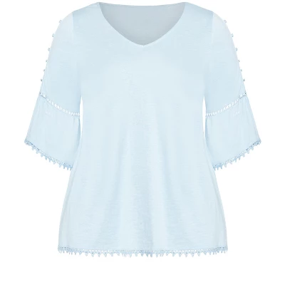 Women's Plus Size Crochet Split Sleeve Top - Chambray Blue | EVANS - Image 2