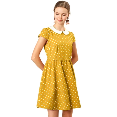 Allegra K Women's Peter Pan Collar Short Sleeves Contrast A-Line Polka Dots Dress - Image 8
