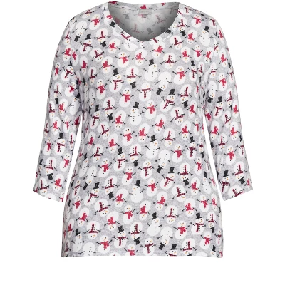 Women's Plus Size Snowman Hacci V Neck Sleep Top - Gray | AVENUE - Image 4