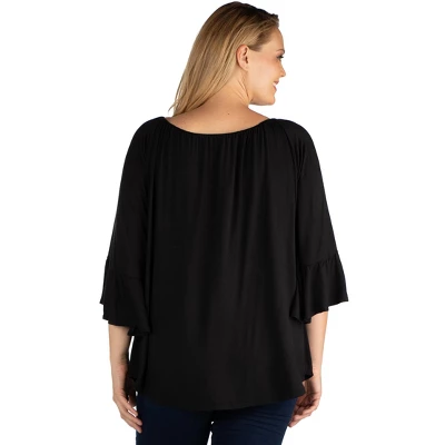 24seven Comfort Apparel Womens Plus Size Bell Sleeve Loose Fit Tunic Top - Image 2