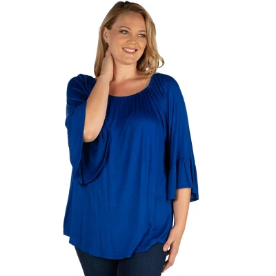 24seven Comfort Apparel Womens Plus Size Bell Sleeve Loose Fit Tunic Top - Image 5