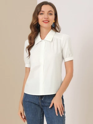 Allegra K Women's Elegant Spread Collar Puff Short Sleeve Button Front Shirt - Image 4