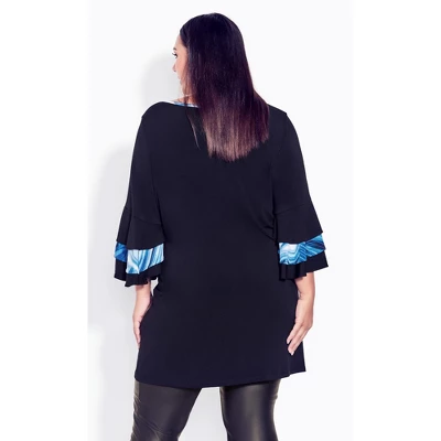Women's Plus Size Gabby Bell Sleeve Tunic - Black | AVENUE STUDIO