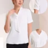 Allegra K Women's Short Sleeve Casual V Neck Chiffon Blouses