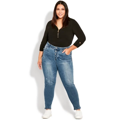 Avenue Women's Plus Size Serendipity Zip Jean - Mid Wash | EVANS - Image 3