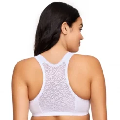 Glamorise Womens Front-Closure Cotton T-Back Comfort Wirefree Bra 1908 White